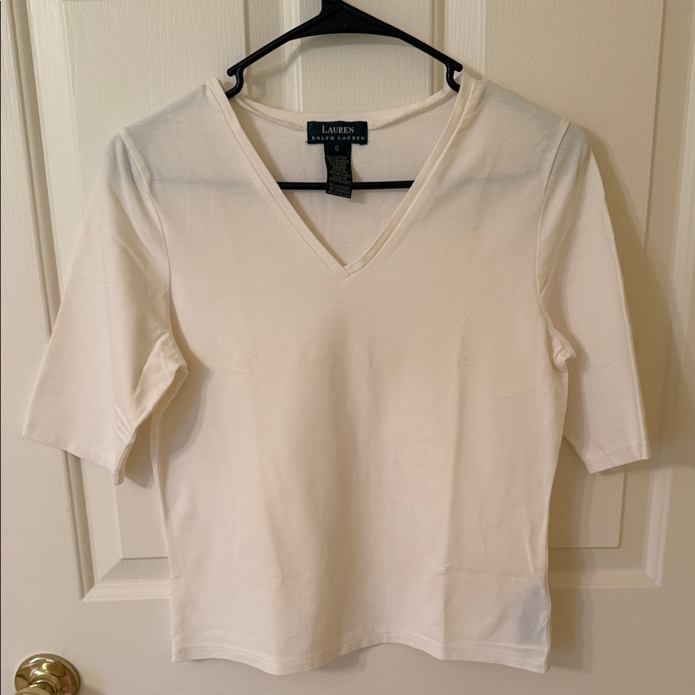 Lauren Ralph Lauren Cream V-Neck Short Sleeve Tee